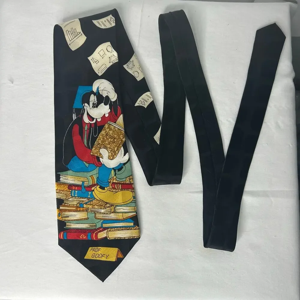 Disney Mickey & Co Prof Goofy Teacher Novelty Silk Tie Atlas Design Sweden